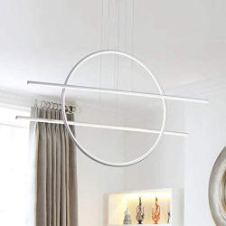 Royal Pearl Modern LED Pendant Lighting Dimmable Ring and Linears Chandelier Ceiling Lights with Adjustable Cord Hanging Light for Bedroom Dining Room Office Kitchen Silver