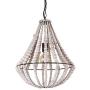 Giluta Conical Wood Bead Chandelier Retro Style Pendant Lamp, Industrial Metal Ring Frame Ceiling Lamp Kitchen Island Vintage Hanging Light Fixtures 1 Light, Gray White (C0045)