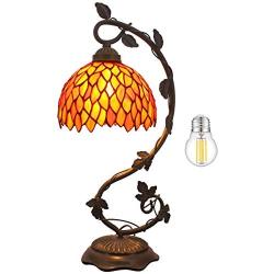 Tiffany Lamp Stained Glass Table Reading Light (LED Bulb Included) Red Wisteria Style Shade W8H20 Inch S523R WERFACTORY Lamps Parent Lover Kid Living Room Coffee Bar Desk Bedside Antique Crafts Gifts