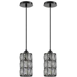 Doraimi 1 Light Polygon Crystal Pendant Lighting (Set of 2) with Painting Black Finish, Modern Style Ceiling Light Fixture with Polyhedral Crystal Shade for Foyer Dining Room Family Room