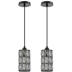 Doraimi 1 Light Polygon Crystal Pendant Lighting (Set of 2) with Painting Black Finish, Modern Style Ceiling Light Fixture with Polyhedral Crystal Shade for Foyer Dining Room Family Room