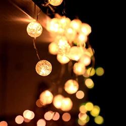 Globe String Lights for Bedroom, Christmas Lights, HuTools Crystal Crackle Ball Lights 10Ft 30 LED Warm White Battery Operated Fairy Hanging Lights Perfect for Indoor, Outdoor