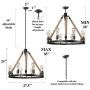 LNC Farmhouse Chandeliers Large Rustic Round Wagon Wheel 8-Light Fixture with Rope for Dining & Living Room, Bedroom, Kitchen and Foyer, Brown