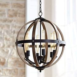 Kimpton Dark Bronze Wood Orb Chandelier 21'' Wide Rustic Farmhouse LED 6-Light Fixture for Dining Room House Foyer Kitchen Island Entryway Bedroom Living Room - Franklin Iron Works