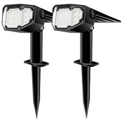 Solar Spotlights Outdoor Solar Landscape Lights Dusk to Dawn Outdoor 19 LED 2-in-1 Adjustable Solar Uplights Outdoor Solar Wall Lights Outdoor for Yard Garden Driveway Walkway Cold White 2 Pack