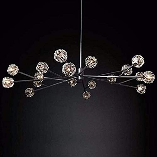 18-Lights Modern Sputnik Chandelier, 43'' LED Crystal Pendant Ceiling Light, Cut Crystal with G9 Bulbs for Kitchen Island Living Room Dining Room Bar Shop(Black)