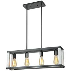 Lampundit 4 Light Kitchen Island Lighting, Farmhouse Chandeliers Rectangle Dining Room Lighting Fixtures Hanging, Contemporary Modern Ceiling Light with Adjustable Rods, Black & White