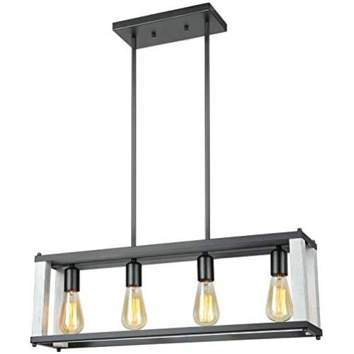 Lampundit 4 Light Kitchen Island Lighting, Farmhouse Chandeliers Rectangle Dining Room Lighting Fixtures Hanging, Contemporary Modern Ceiling Light with Adjustable Rods, Black & White