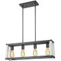 Lampundit 4 Light Kitchen Island Lighting, Farmhouse Chandeliers Rectangle Dining Room Lighting Fixtures Hanging, Contemporary Modern Ceiling Light with Adjustable Rods, Black & White