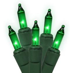 Holiday Essentials 100 Ultra-Brite Green Lights with Green Wire - Indoor/Outdoor Use - UL Listed