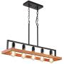 Fivess Lighting Farmhouse Wood Kitchen Island Lighting, Wood and Metal Linear Chandelier, 5 Lights Rustic Industrial Pendant Light Fixture for Kitchen Island Dining Room, Black