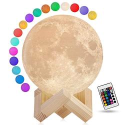 Moon Lamp, 3D Printing 16 Colors Moon Night Light Decor for Bedroom, Dimmable Cool Light with Stand and Remote Control, Cute Gifts for Kids Women Friends Family Holiday Decor (4.7 in)