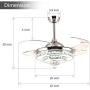 SILJOY Crystal Ceiling Fan with Lights Modern Fandelier Retractable Dimmable LED Chandelier Ceiling Light Fixture for Bedroom Dining Room Polished Chrome 42 Inches