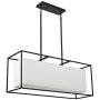 Vinsniv Modern Rectangular Linear Dining Room Kitchen Island Billiard Room Chandelier 35.43''L Light, White Fabric Shade, Adjustable Pendant Ceiling Hanging Lighting, Black Metal, 5-Light E26 005