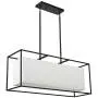 Vinsniv Modern Rectangular Linear Dining Room Kitchen Island Billiard Room Chandelier 35.43''L Light, White Fabric Shade, Adjustable Pendant Ceiling Hanging Lighting, Black Metal, 5-Light E26 005