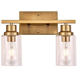 LIGOTFIRE Vanity Lighting Fixtures Brushed Brass 2 Lights Bathroom Over Mirror Wall Mount Sconce with Glass Shades for Toilet Paper Holder, Towel Hook Ring, Farmhouse Vanity Lights Bathroom