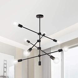 Sputnik Chandelier Farmhouse 8- Light Black Pendant Lighting Vintage Industrial Ceiling Lighting Fixture for Bedroom Kitchen Dining Room Hallway Island