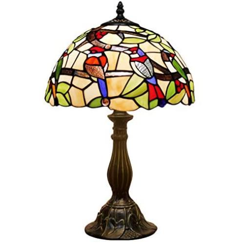 Tiffany Table Lamp Stained Glass Double Birds Table Reading Light W12H18 Inch S805 WERFACTORY LAMPS Parent Lover Friend Kid Living Room Bedroom Office Study Coffee Bar Desk Bedside Antique Crafts Gift