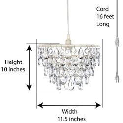 Plug-in 1 Light Crystal White Hanging Swag Dome Chandelier H10”xW11.5”, White Metal Frame with Five Tiers of Acrylic Crystals That Sparkle Just Like Glass