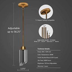 MOTINI 1-Light Modern Crystal Pendant Light in Gold Brushed Brass Finish Single Cylinder LED Light Fixtures Ceiling Hanging Glass Pendant Lighting for Kitchen Island Bedroom Dining Room Bar