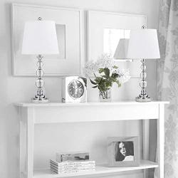 CO-Z Elegant Table Lamps Set of 2, Modern Bedside Light for Living Room Bedroom Accent, 26 Inches Crystal Table Lamp, Clear with White Drum Shade, Glam Stacked Crystal Ball Chrome Metal Base, UL.