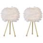 Maxax Tripod Table lamp Set of 2 Feather Beside Table Lamps, Nightstand Lamp with Gold Finish for Bedrooms/Living Room/Dining Room/Kitchen