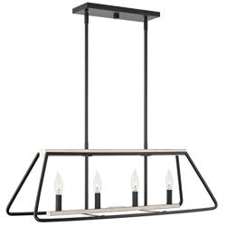 Kira Home Linden 32'' 4-Light Modern Farmhouse Kitchen Island Light, Black + White Ash Wood Style Finish