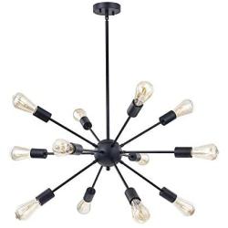 YAOHONG Sputnik Chandelier Mount Ceiling Light 12 Lights Modern Ceiling Light Fixture Black Retro Industrial Pendant Lighting for Dining Room Kitchen Living Room Bedroom