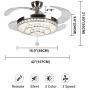 KALRI Modern 42 Crystal Chandelier Ceiling Fan for Living Room Bedroom with LED Light Kit and Remote Control Invisible Ceiling Fan Light, Three Color Changing, Silver