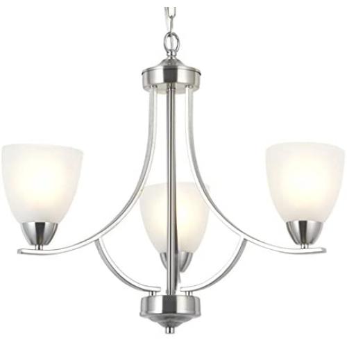 VINLUZ 3 Light Contemporary Chandeliers Brushed Nickel Modern Light Fixtures Ceiling Hanging Classic Pendant Lighting for Foyer Bedroom Dining Room Bathroom
