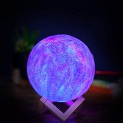 Space Galaxy Moon Lamp Lighting Night LED RGB Colors Remote Control Dimmable Touch Control Brightness USB Charging Rechargeable Home Decorative for Baby Kids Gift with Wooden Stand