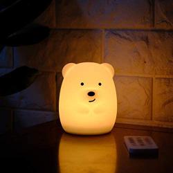 Silicone LED Night Lights for Bedrooms Cute Animal Night Light for Kids with Remote and Touch Sensor Portable Warm White Light & Color Changing RGB Lamps for Baby Girl Baby boy Gifts (Cute Bear)