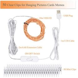 Decute 50 Photo Clips String Lights Holder 100 LED 33FT Starry Fairy Lights for Hanging Pictures Cards Memos USB Powered with Switch Perfect for Bedroom Wedding Dorm Christmas Decor (Warm White)