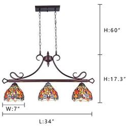 Capulina Tiffany Pool Table Lights 3-Light Dining Room Light Dragonfly Design Stained Glass Chandelier Hanging Light Tiffany Dining Table Lights 7'' Lampshade Vintage Style Chandelier