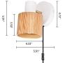 TeHenoo Plug in Wall Lamp Wooden Wall Sconce, White Wall Light with Cord Rotatable Wall Light Fixture for Bedroom Living Room Bedside Lamp