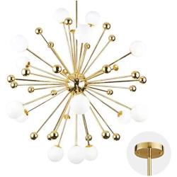 Modo Lighting Chandelier Lighting Fixture Gold Mid Century Pendant lamp, Frosted Glass Modern Ceiling Light Lining Room Dining Room. (18-Lights)