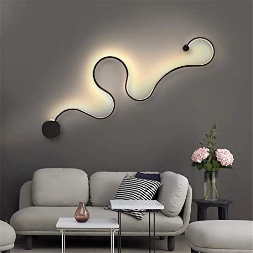 BAYCHEER Aluminum Snake Shaped Wall Lamp Creative Wall Sconce Contemporary Special Home Decoration 50.40'' Minimalist Wall Light for Living Room, Bedroom, Kitchen 24W in Black Warm Light