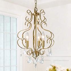 KSANA Crystal Chandelier, Modern Gold Chandelier with Crystal Pendants for Dining Rooms, Bedroom, Hallway, W13” x H18”