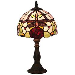 Tiffany Style Table Lamp Bedside Lamp,Stained Glass Desk Lamp Reading Lamp for Living Room Bedroom,Antique Zinc Base,8''Floral Lampshade,Dragonfly