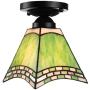 KWOKING Lighting Tiffany Ceiling Lights Stained Glass Hanging Lamp with Green Cone Shade Semi Flush Mount Ceiling Light for Living Room, Hallway, Kitchen 4 Sides