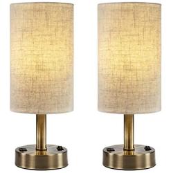 USB Bedside Lamp (Set of 2) DEEPLITE Table Lamp with 5V/2A USB Charging Port, Nightstand Lamp for Bedroom, Living Room, Bronze Metal Base