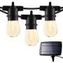 YVETTE LED Solar Outdoor String Lights Waterproof, 24FT LED Patio Lights, 8×E26 Hanging Sockets and 9×1W Vintage Edison Bulbs(A Spare), 2700K Warm White for Wedding Porch Party