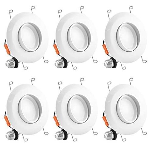 Luxrite 5/6 Inch Gimbal LED Recessed Light, 15W, 3000K Soft White, Dimmable LED Downlight, 1010 Lumens, Energy Star & ETL Listed, CRI 90, Damp Location - Adjustable Recessed Lighting (6 Pack)
