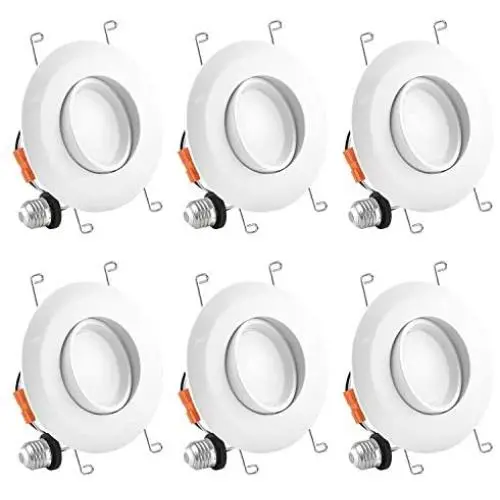 Luxrite 5/6 Inch Gimbal LED Recessed Light, 15W, 5000K Bright White, Dimmable LED Downlight, 1060 Lumens, Energy Star & ETL Listed, CRI 90, Damp Location - Adjustable Recessed Lighting (6 Pack)