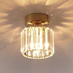 Jaycomey Crystal Ceiling Light,Mini Round Flush Mount Ceiling Light, Entryway Gold Pendant Light for Dining Room,Bedroom,Kitchen