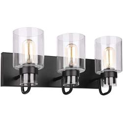 Contemporary 3-Light Vanity Light Fixture Modern Clear Glass Shades Lighting Black Dining Room Lighting Fixtures (3-Light)
