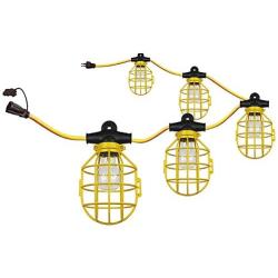 Construction Lights, Work Lights, String Light, String Lights Construction, Temporary Lighting, 100 Foot String with 10 Medium Base Sockets Indoor and Out-Door