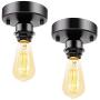 Matte Black Finish E26 E27 Semi Flush Mount Ceiling Light, DIY Farmhouse Light Fixture, Retro Black Industrial Ceiling Light Fixture for Hallway Stairway Bedroom Kitchen, Bulb Not Included (2 Pack)