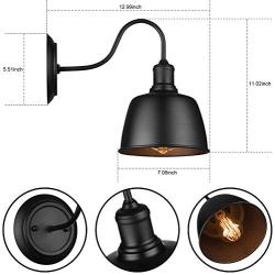 Black Gooseneck Barn Wall Light Wall Sconce Lighting Industrial Retro Farmhouse E26 Wall Lamp Led Porch Light for Kitchen, Foyer,Bedroom,Warehouse, Dining Room, Restaurant (2 Lights)