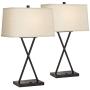 Megan Modern Table Lamps Set of 2 with Hotel Style USB Charging Port LED Bronze Metal Rectangular Fabric Shade for Living Room Bedroom - Franklin Iron Works